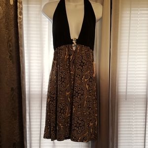 NWT super cute black/tan halter dress w keyring @ the chest